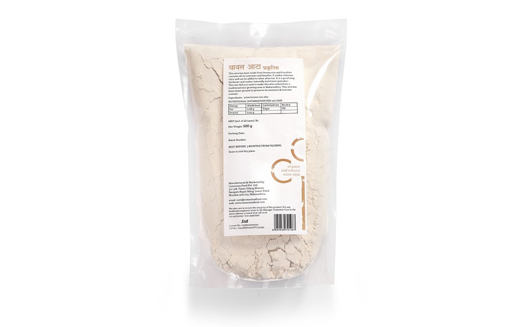 Conscious Food Brown Rice Flour Chawal Atta Natural+Chakki-Ground   Pack  500 grams